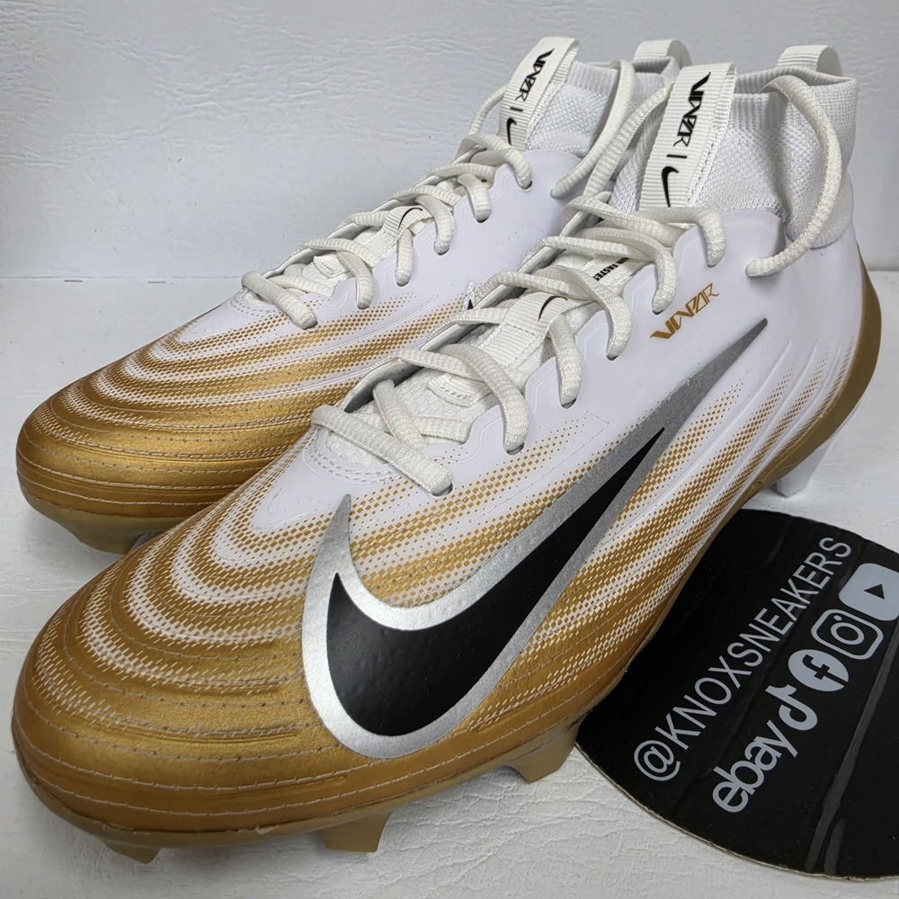 Nike Vapor Pro 1 White Gold Football Cleats FB3298-103 Men's Size 10.5
